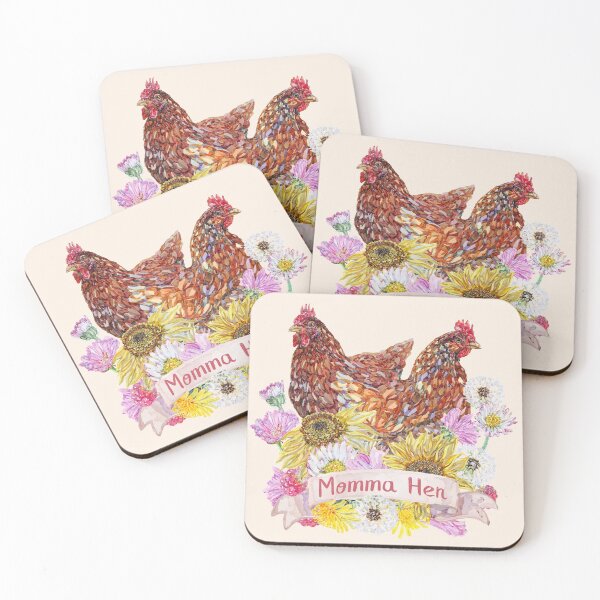 Item preview, Momma Hen - Brown Chickens and Summer Flowers designed and sold by becca-boyce.