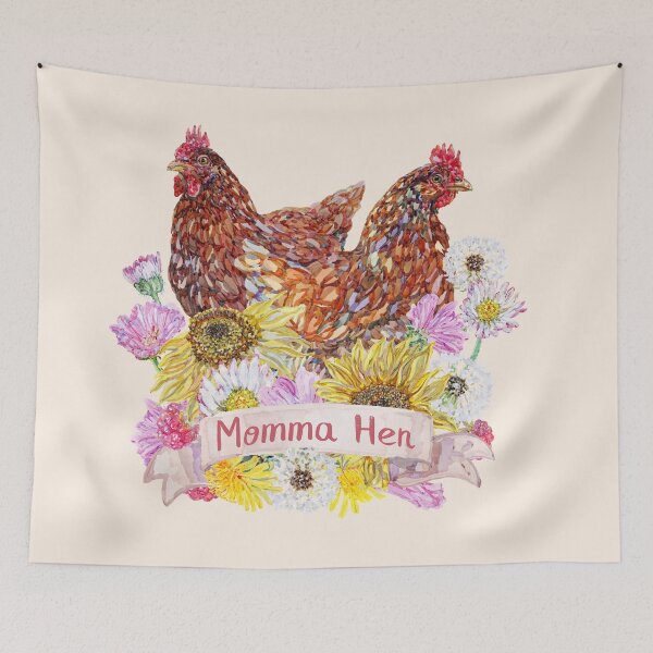 Item preview, Momma Hen - Brown Chickens and Summer Flowers designed and sold by becca-boyce.