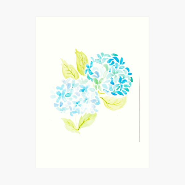 Blue And Azure Hydrangeas Watercolor Illustration Art Print For Sale