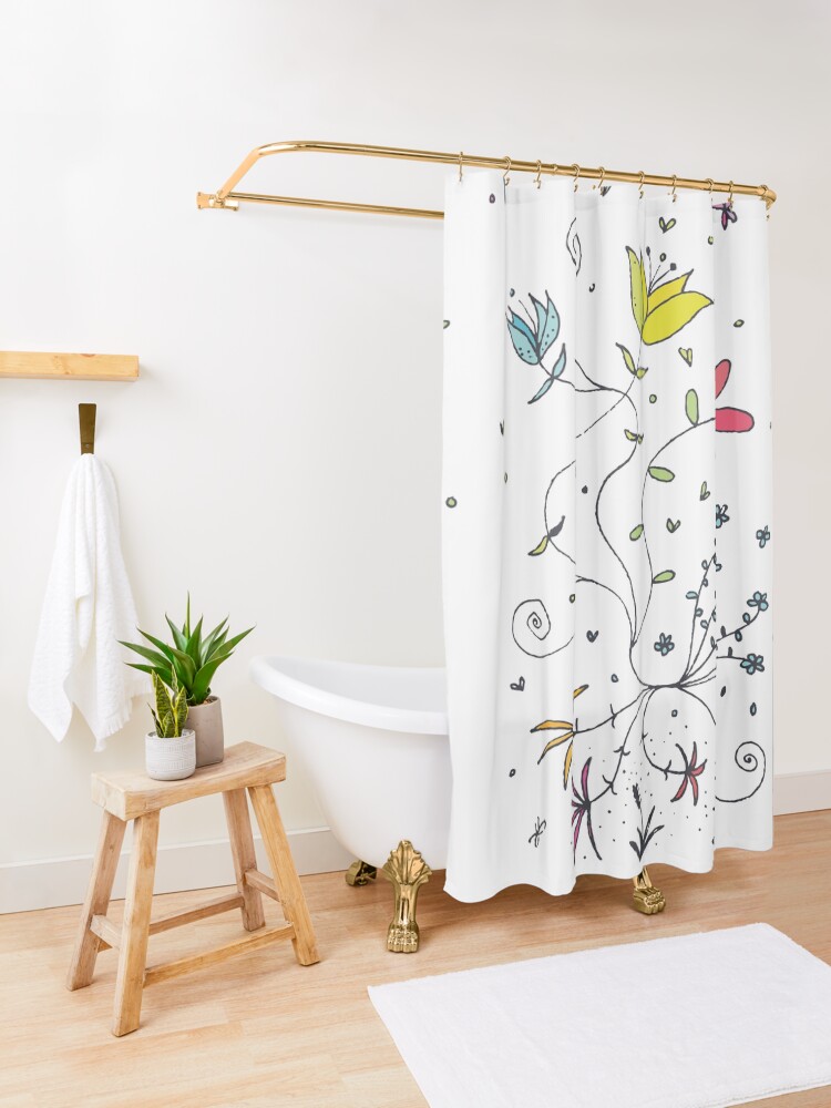 Alternate view of Flowerpower \ by Suzies Sparrow Shower Curtain