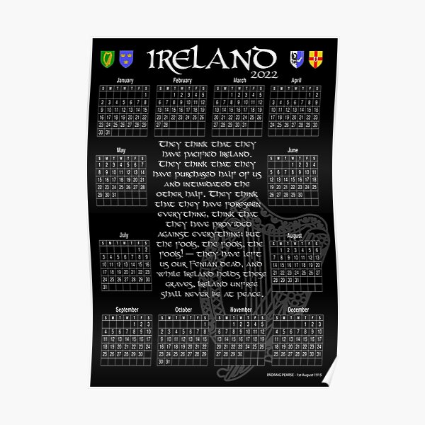 Irish Calendar 2022 - Ireland PÁDRAIG PEARSE Poster