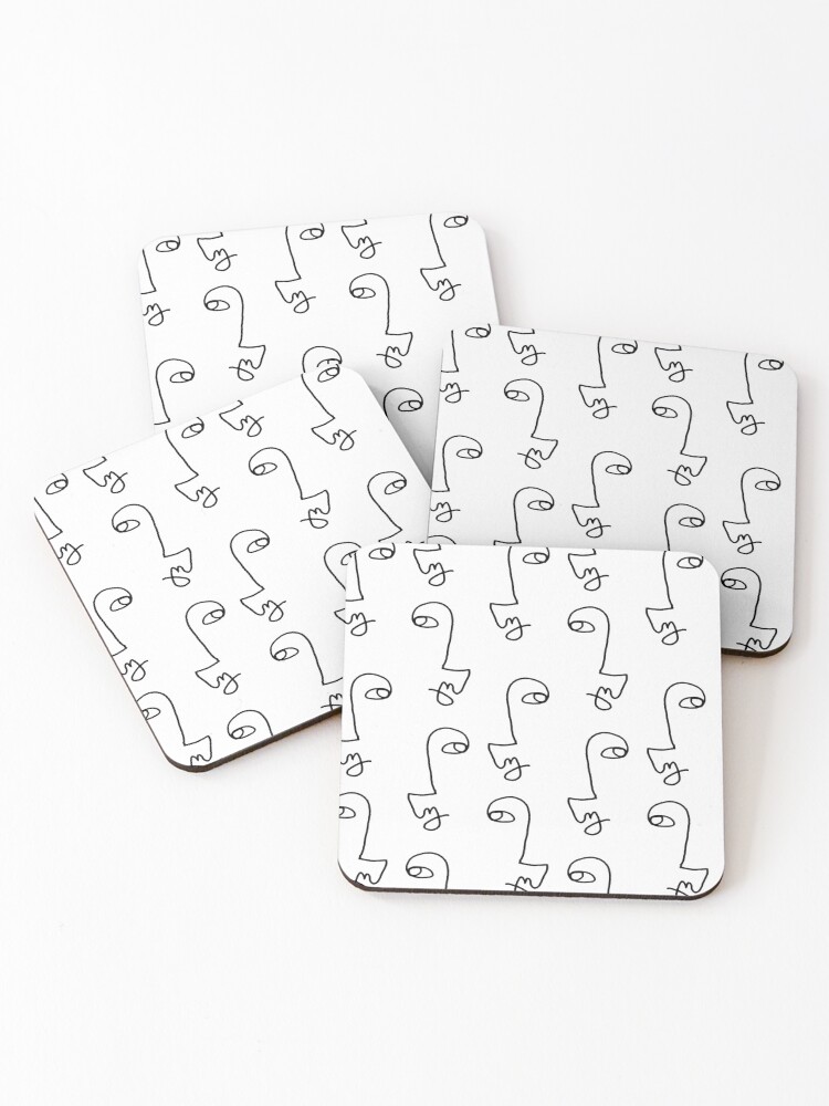 Thumbnail 1 of 5, Coasters (Set of 4), Minimalist Abstract Faces Pattern designed and sold by cadinera.