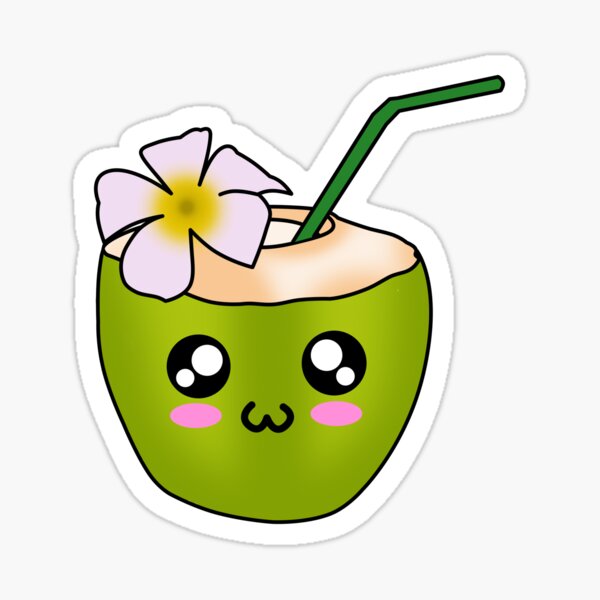 "Cute Coconut Drink, Kawaii, Illustration, food with emotion, yellow