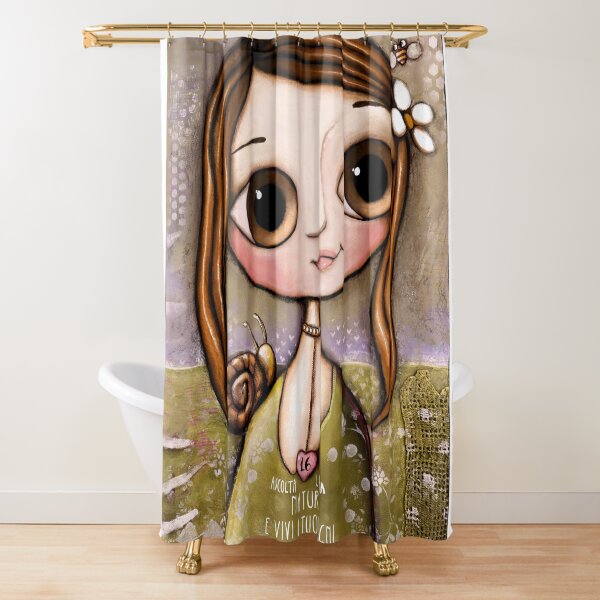 The child with snail and bee in the garden Shower Curtain