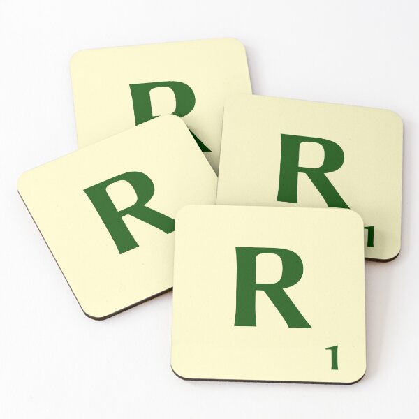 Ficha de Scrabble de la R de 1 punto Posavasos (lote de 4)
