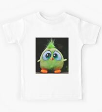 Funny Cute Big Eyed Fluffy Green Bird Kids Tee