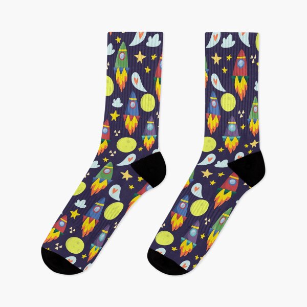 Item preview, Rockets in Outer Space blast off among the moon and stars designed and sold by PeppermintCreek.