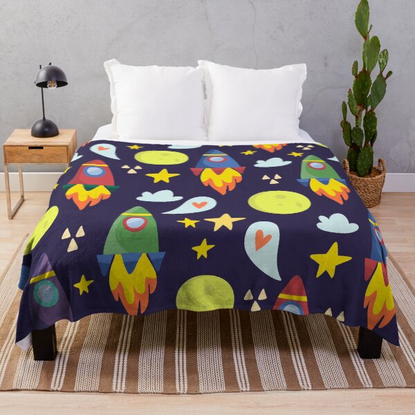 Item preview, Rockets in Outer Space blast off among the moon and stars designed and sold by PeppermintCreek.
