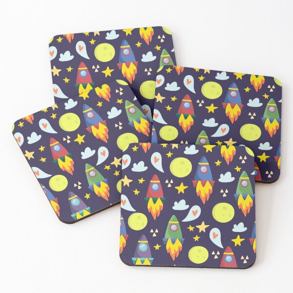 Item preview, Rockets in Outer Space blast off among the moon and stars designed and sold by PeppermintCreek.