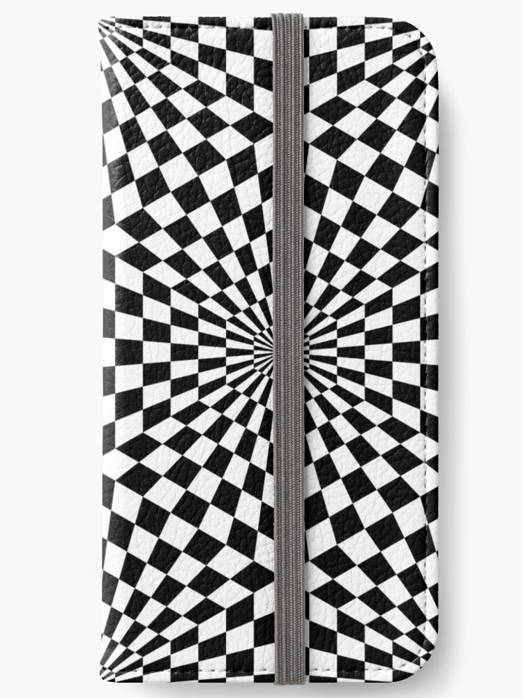 Motif géométrique op art, impression hypnotique noir et blanc  Étui  portefeuille iPhone