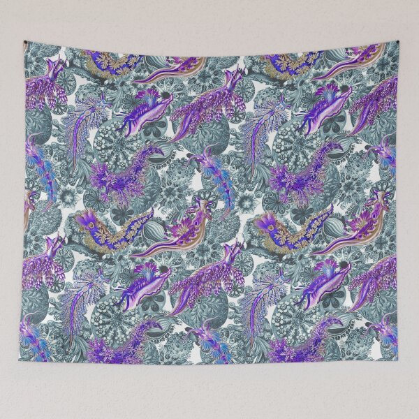 Item preview, Ernst Haeckel Purple Nudibranch over Cerulean Sea Squirts designed and sold by aimeewilson.