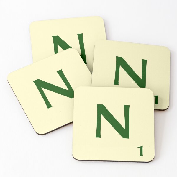 Ficha de Scrabble de la N de 1 punto Posavasos (lote de 4)