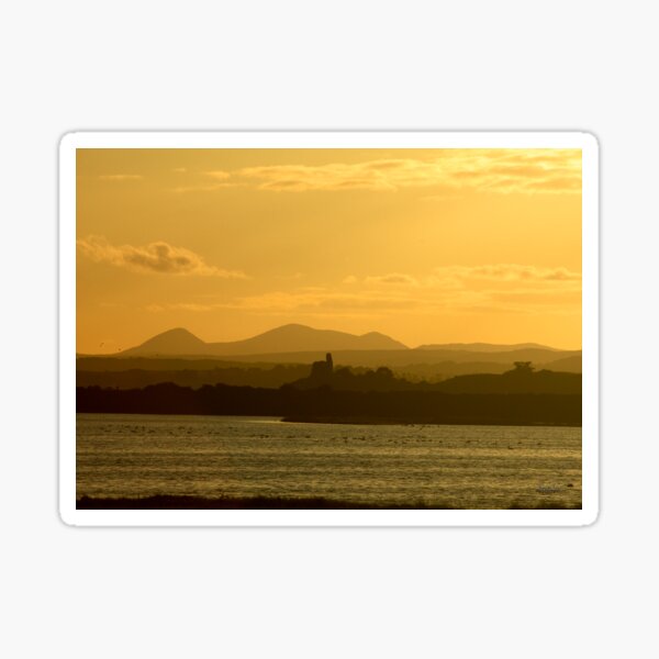 Twilight over Derryveagh mountains - with O'Doherty Castle from Inch Level Sticker