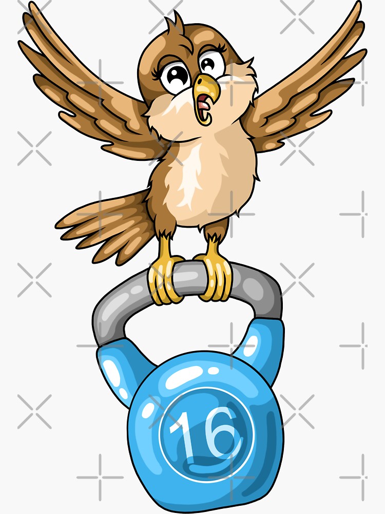 Funny sparrow with kettlebell fitness