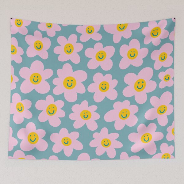 Item preview, Happy Flower Field - navy smiles  designed and sold by Home with Lola.