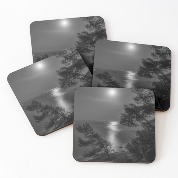 Item preview, Nicht Shot Picture over the Ocean with Full Moon in Black and White designed and sold by digoarpi.
