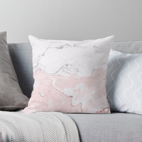 Pink and White Marble Print Throw Pillow