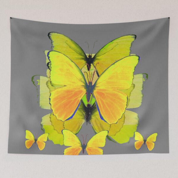 Item preview, GREY ART YELLOW BUTTERFLIES ABSTRACT PATTERN designed and sold by sharlesart.