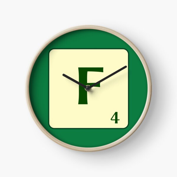 Ficha de Scrabble de la F de 4 puntos Reloj