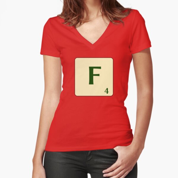 Ficha de Scrabble de la F de 4 puntos Camiseta entallada de cuello en V