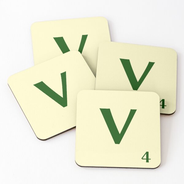 Ficha de Scrabble de la V de 4 puntos Posavasos (lote de 4)