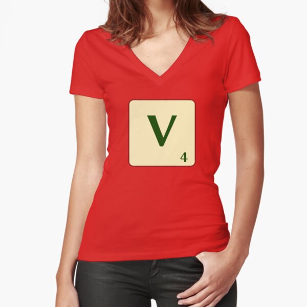 Ficha de Scrabble de la V de 4 puntos Camiseta entallada de cuello en V