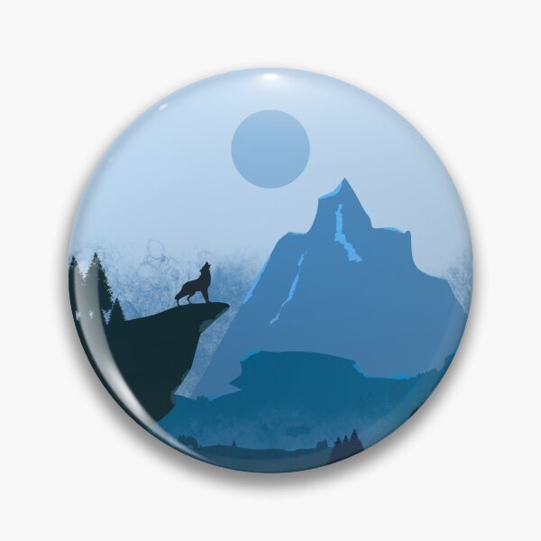 Item preview, Wolf Howling on a Cliff. Flat style in blue designed and sold by Mount-Molehill.