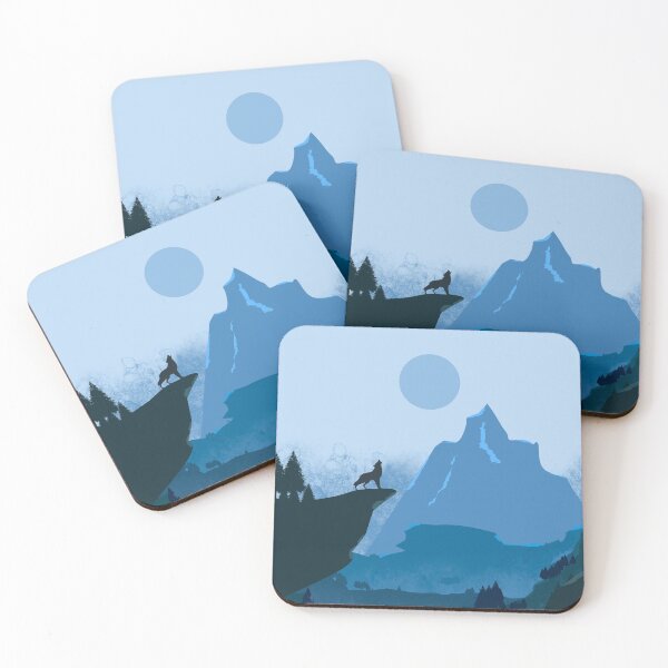 Item preview, Wolf Howling on a Cliff. Flat style in blue designed and sold by Mount-Molehill.