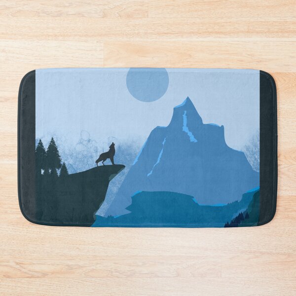 Item preview, Wolf Howling on a Cliff. Flat style in blue designed and sold by Mount-Molehill.