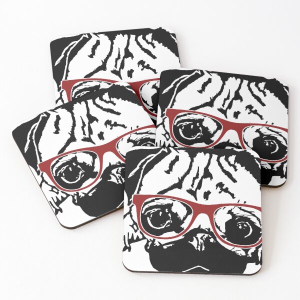 Item preview, PUG PUPPY FACE WITH RED GLASSES designed and sold by G4eighty.