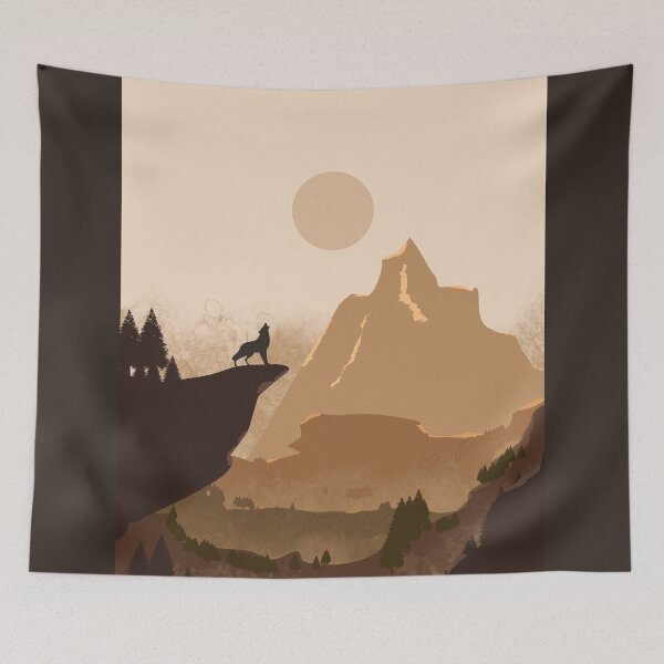 Item preview, Wolf Howling on a Cliff. Flat style in brown designed and sold by Mount-Molehill.