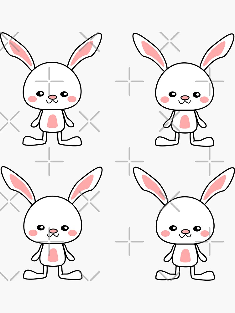 Sticker avec l'œuvre « Lapin Kawaii sur blanc : contour de style dessin  animé » de l'artiste E-PrintStore