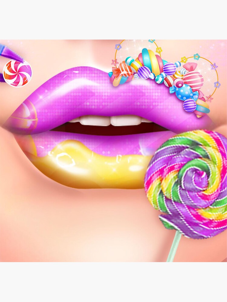 "Multicolor Candy Lollipop Lips" Sticker for Sale by BuggingOut Redbubble