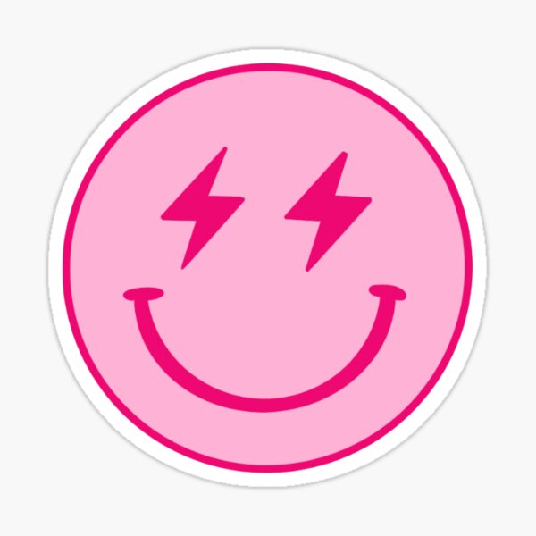 light pink smiley face, lightning bolt eyes Sticker