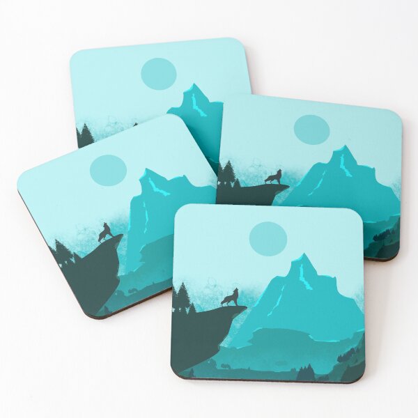 Item preview, Wolf Howling on a Cliff. Flat style in teal. designed and sold by Mount-Molehill.