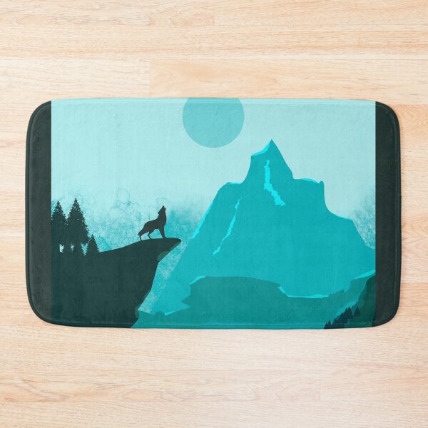 Item preview, Wolf Howling on a Cliff. Flat style in teal. designed and sold by Mount-Molehill.