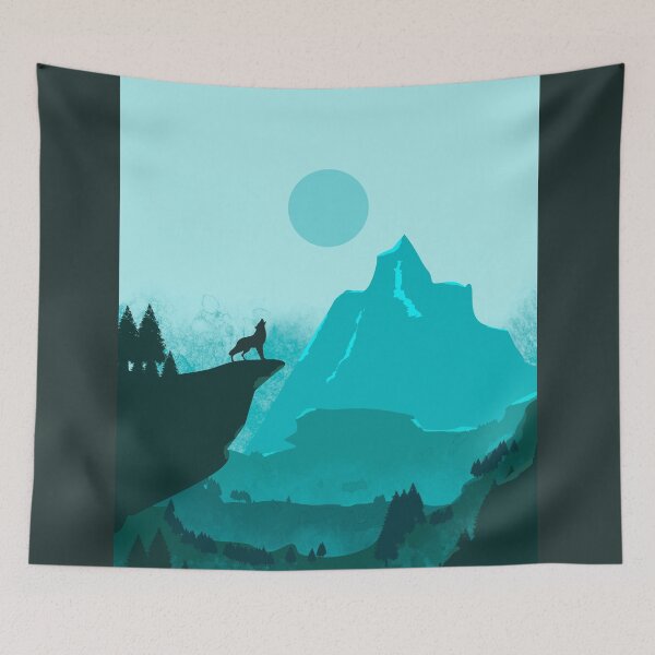 Item preview, Wolf Howling on a Cliff. Flat style in teal. designed and sold by Mount-Molehill.