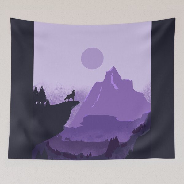 Item preview, Wolf Howling on a Cliff. Flat style in purple. designed and sold by Mount-Molehill.