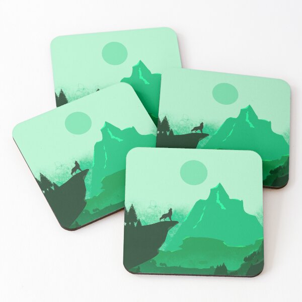 Item preview, Wolf Howling on a Cliff. Flat style in green. designed and sold by Mount-Molehill.
