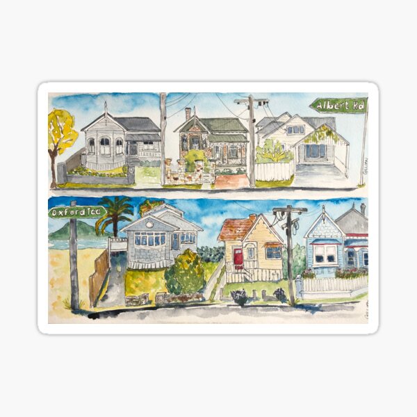 Local Streets in Devonport, Auckland - Line and Wash Sticker