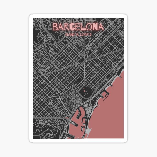 Barcelona City Map Sticker For Sale By Citiesonwalls Redbubble 