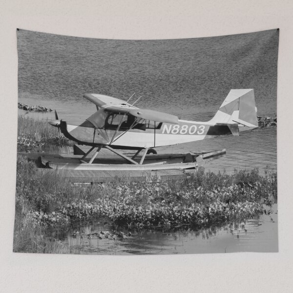 Item preview, Propeller Plane on a Lake Black and White designed and sold by neta98.