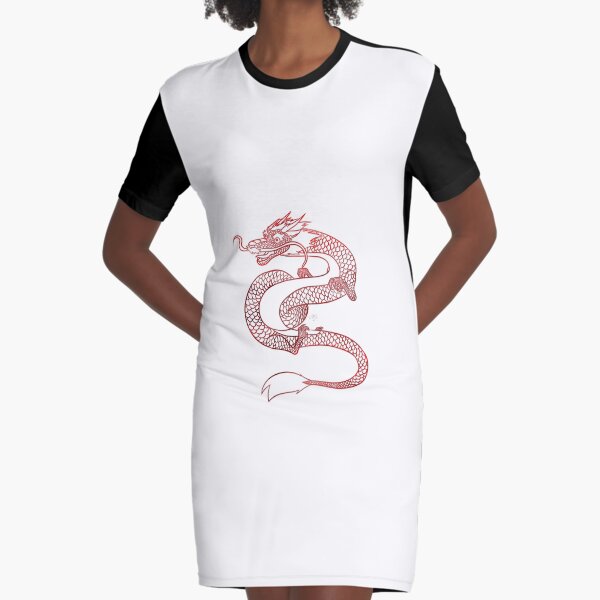Oriental Serpent (Red) Graphic T-Shirt Dress