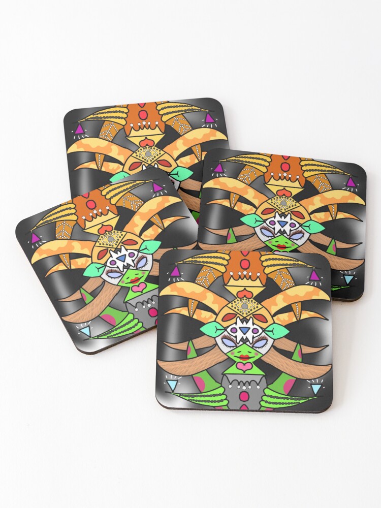 Thumbnail 1 of 5, Coasters (Set of 4), Abstract Alien Queen designed and sold by DrawerofStuff.