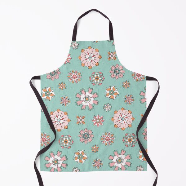 Item preview, Floral pattern with pink rosettes on mint green designed and sold by colorofmagic.