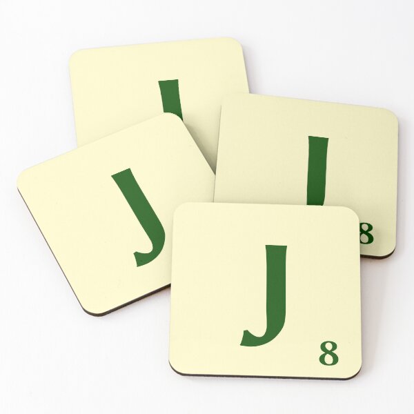 Ficha de Scrabble de la J de 8 puntos Posavasos (lote de 4)
