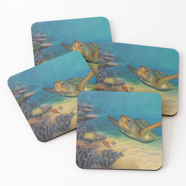 Item preview, Green turtle on coral reef designed and sold by RedCloudDesign.