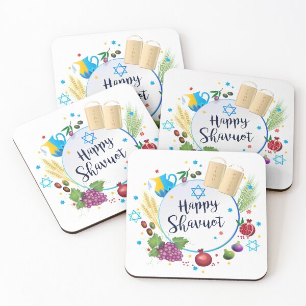 Item preview, Happy Shavuot - Hebrew text, English lettering, Jewish Holiday Israel festival. Shavuot Blessings. Watercolor Illustration designed and sold by sofiartmedia.