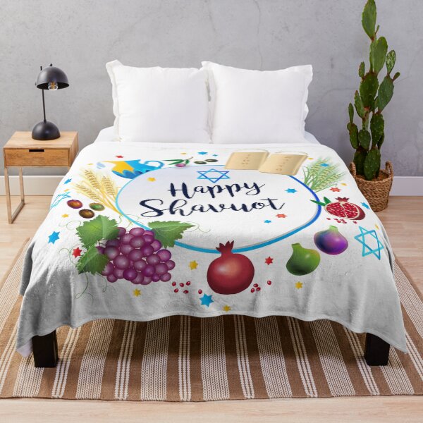 Item preview, Happy Shavuot - Hebrew text, English lettering, Jewish Holiday Israel festival. Shavuot Blessings. Watercolor Illustration designed and sold by sofiartmedia.