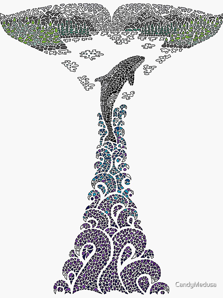 Thumbnail 3 of 3, Sticker, Orca whale tail illustration designed and sold by CandyMedusa.